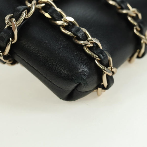 CHANEL Chain Shoulder Pouch Leather Black Gold CC Auth bs34809V