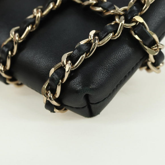 CHANEL Chain Shoulder Pouch Leather Black Gold CC Auth bs34809V