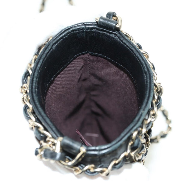 CHANEL Chain Shoulder Pouch Leather Black Gold CC Auth bs34809V