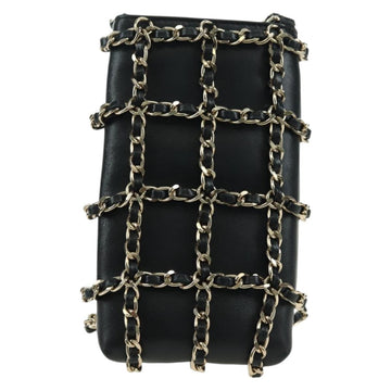 CHANEL Chain Shoulder Pouch Leather Black Gold CC Auth bs34809V - 0