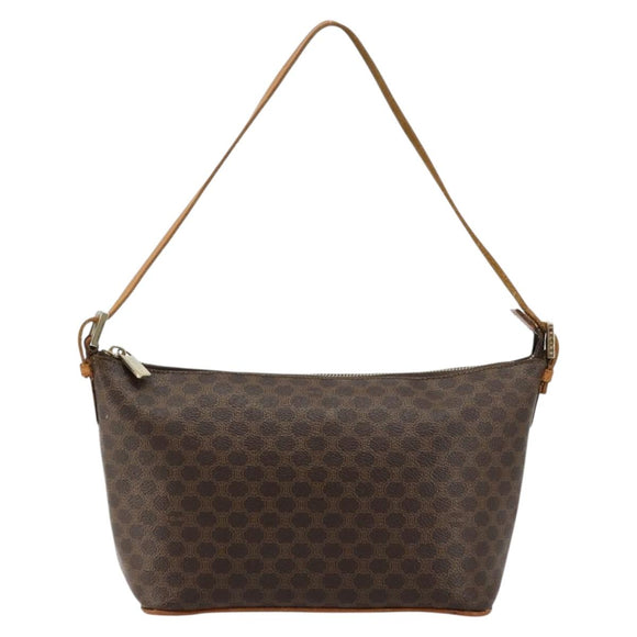 CELINE Macadam Canvas Shoulder Bag PVC Leather Brown Gold Auth bs34810