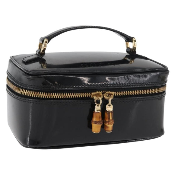 GUCCI Bamboo Vanity Patent Leather Black Gold 032 1705 0151 Auth bs34811