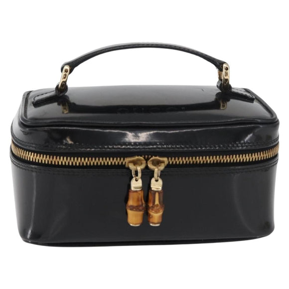 GUCCI Bamboo Vanity Patent Leather Black Gold 032 1705 0151 Auth bs34811