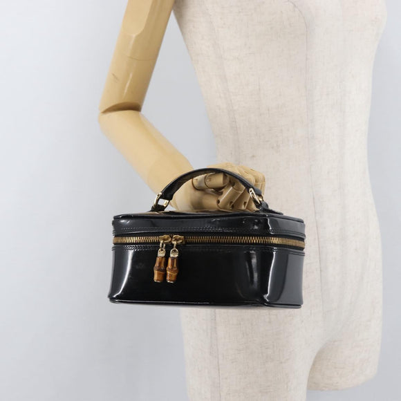 GUCCI Bamboo Vanity Patent Leather Black Gold 032 1705 0151 Auth bs34811