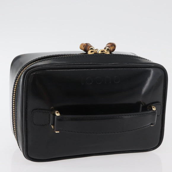 GUCCI Bamboo Vanity Patent Leather Black Gold 032 1705 0151 Auth bs34811