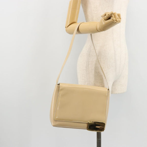 GUCCI Shoulder Bag Patent Leather Ivory Gold 001 3444 1812 Auth bs34812