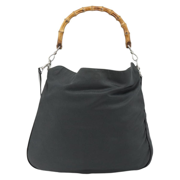 GUCCI Bamboo Shoulder Bag Nylon 2way Gray Silver 001 2123 1577 Auth bs34814