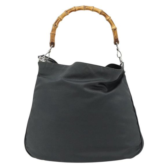 GUCCI Bamboo Shoulder Bag Nylon 2way Gray Silver 001 2123 1577 Auth bs34814