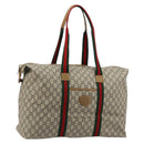 GUCCI GG Plus Supreme Web Sherry Line Tote Bag PVC Beige Gold Auth bs34820-1