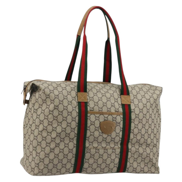 GUCCI GG Plus Supreme Web Sherry Line Tote Bag PVC Beige Gold Auth bs34820