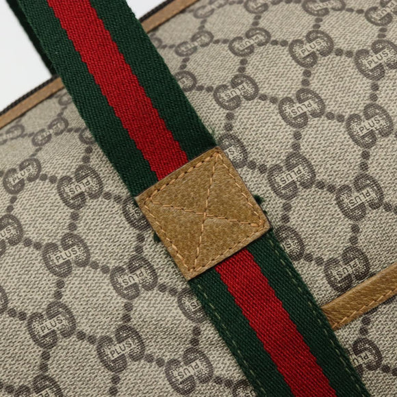 GUCCI GG Plus Supreme Web Sherry Line Tote Bag PVC Beige Gold Auth bs34820