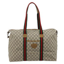 GUCCI GG Plus Supreme Web Sherry Line Tote Bag PVC Beige Gold Auth bs34820-13