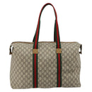 GUCCI GG Plus Supreme Web Sherry Line Tote Bag PVC Beige Gold Auth bs34820-2