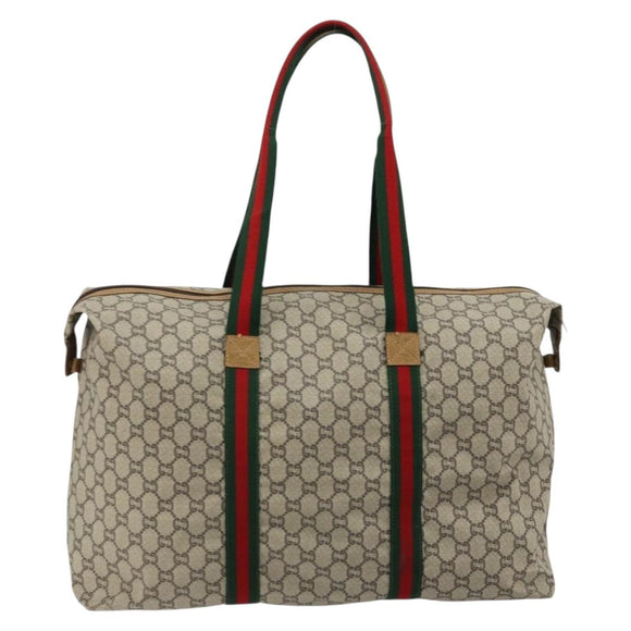 GUCCI GG Plus Supreme Web Sherry Line Tote Bag PVC Beige Gold Auth bs34820