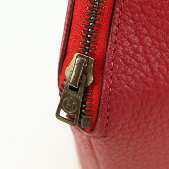 HERMES Ildvo Hand Bag Leather Red Gold Auth bs34829V