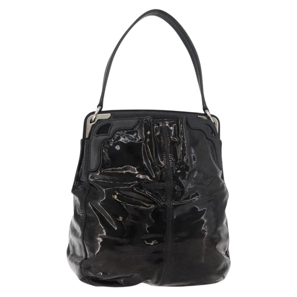 CARTIER Shoulder Bag Patent leather Brown Silver Auth bs34832A