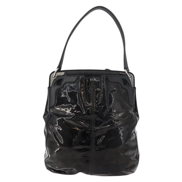 CARTIER Shoulder Bag Patent leather Brown Silver Auth bs34832A