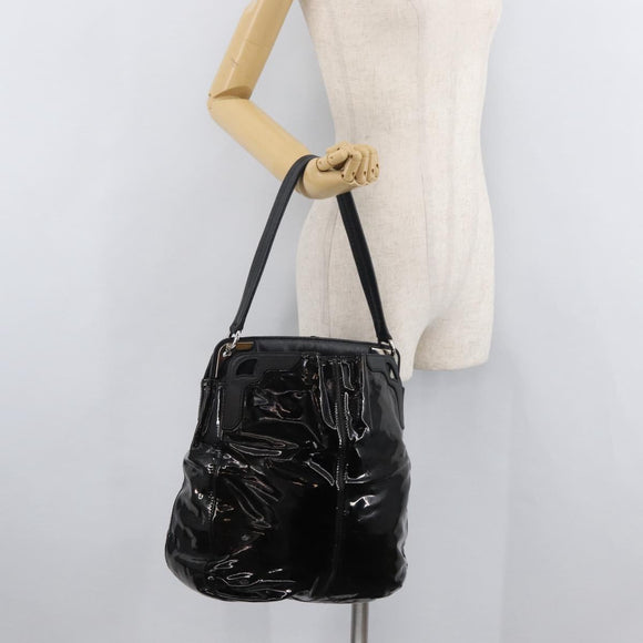 CARTIER Shoulder Bag Patent leather Brown Silver Auth bs34832A