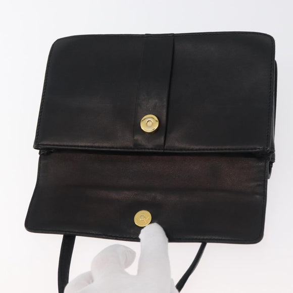 SAINT LAURENT Hand Bag Leather Black Gold Auth bs34834