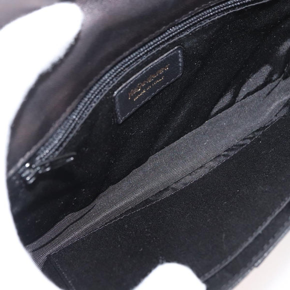 SAINT LAURENT Hand Bag Leather Black Gold Auth bs34834