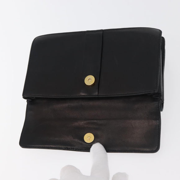 SAINT LAURENT Hand Bag Leather Black Gold Auth bs34834
