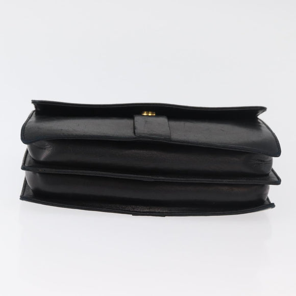SAINT LAURENT Hand Bag Leather Black Gold Auth bs34834