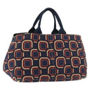 PRADA Canapa L Hand Bag Canvas Navy Gold Auth bs34839A-1