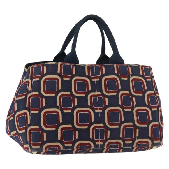 PRADA Canapa L Hand Bag Canvas Navy Gold Auth bs34839A