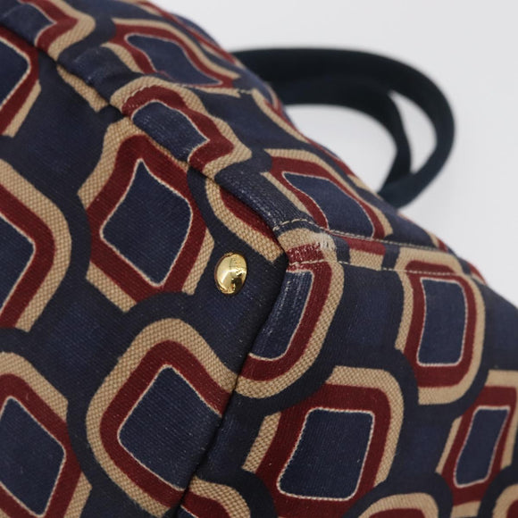 PRADA Canapa L Hand Bag Canvas Navy Gold Auth bs34839A