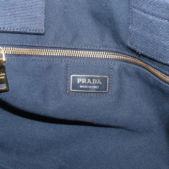 PRADA Canapa L Handtasche Canvas Marinegold Auth bs34839A