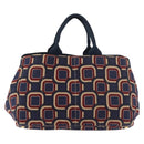 PRADA Canapa L Hand Bag Canvas Navy Gold Auth bs34839A-2