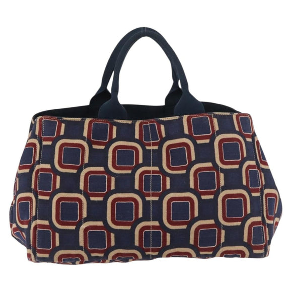 PRADA Canapa L Hand Bag Canvas Navy Gold Auth bs34839A