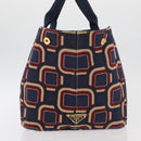PRADA Canapa L Hand Bag Canvas Navy Gold Auth bs34839A-4