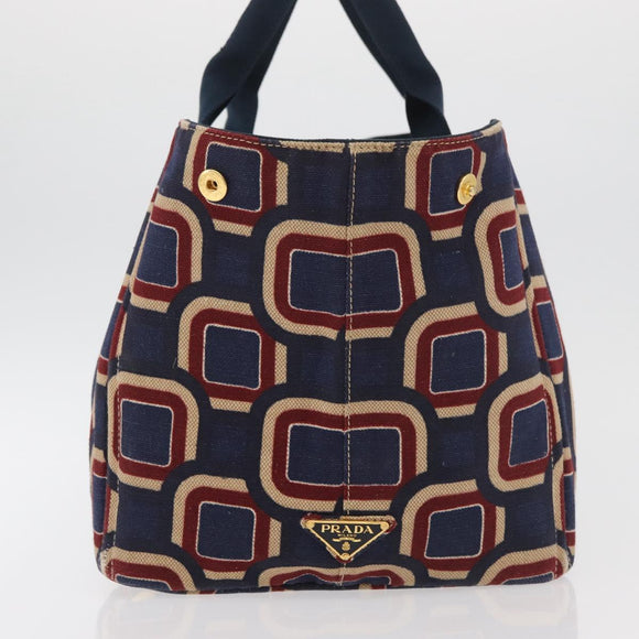 PRADA Canapa L Hand Bag Canvas Navy Gold Auth bs34839A