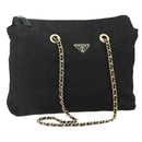 PRADA Chain Shoulder Bag Nylon Black Gold Auth bs34840-1
