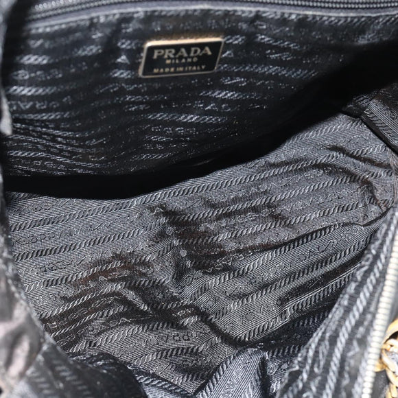 PRADA Chain Shoulder Bag Nylon Black Gold Auth bs34840