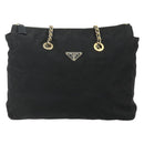 PRADA Chain Shoulder Bag Nylon Black Gold Auth bs34840-13