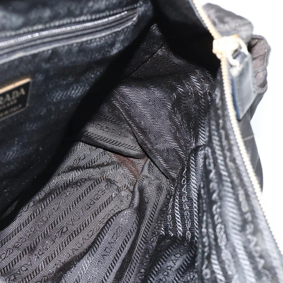 PRADA Chain Shoulder Bag Nylon Black Gold Auth bs34840