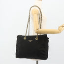 PRADA Chain Shoulder Bag Nylon Black Gold Auth bs34840-25