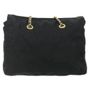 PRADA Chain Shoulder Bag Nylon Black Gold Auth bs34840-2