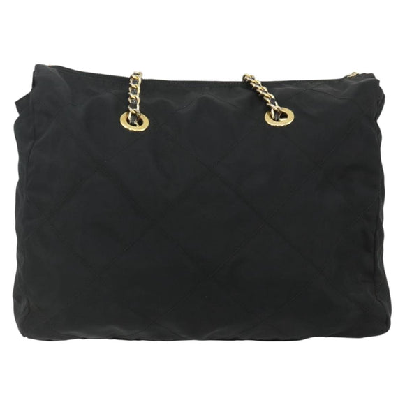 PRADA Chain Shoulder Bag Nylon Black Gold Auth bs34840