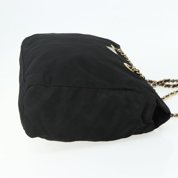 PRADA Chain Shoulder Bag Nylon Black Gold Auth bs34840