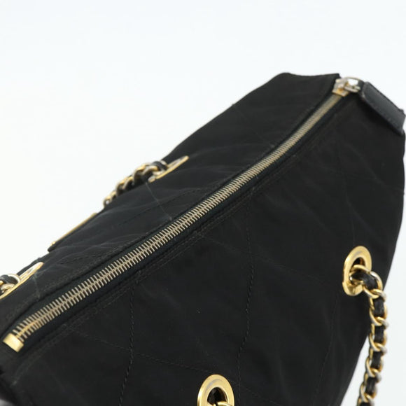 PRADA Chain Shoulder Bag Nylon Black Gold Auth bs34840