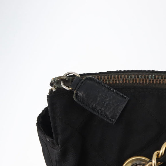 PRADA Chain Shoulder Bag Nylon Black Gold Auth bs34842