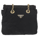 PRADA Chain Shoulder Bag Nylon Black Gold Auth bs34842-13