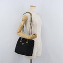 PRADA Chain Shoulder Bag Nylon Black Gold Auth bs34842-25