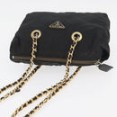 PRADA Chain Shoulder Bag Nylon Black Gold Auth bs34842-6