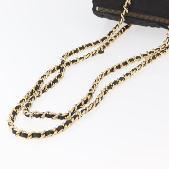PRADA Chain Shoulder Bag Nylon Black Gold Auth bs34842