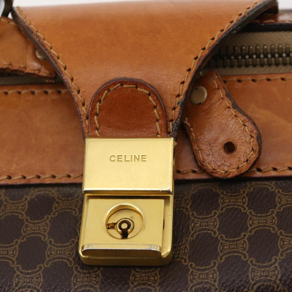 CELINE Macadam Canvas Hand Bag Trunk PVC Leather Brown Gold Auth bs34844A