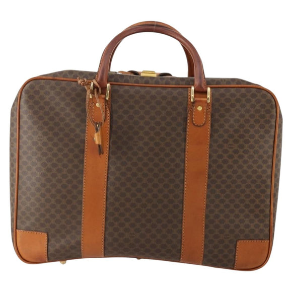 CELINE Macadam Canvas Hand Bag Trunk PVC Leather Brown Gold Auth bs34844A